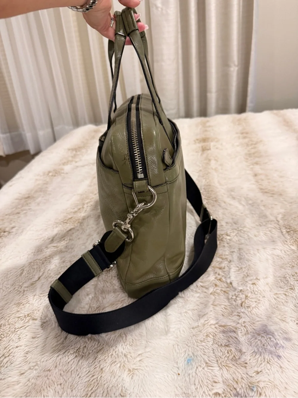 Coach Olive Green Leather Briefcase Laptop Business Bag Crossbody Messenger